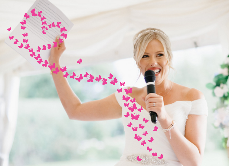Bride delivering her speech at her wedding.